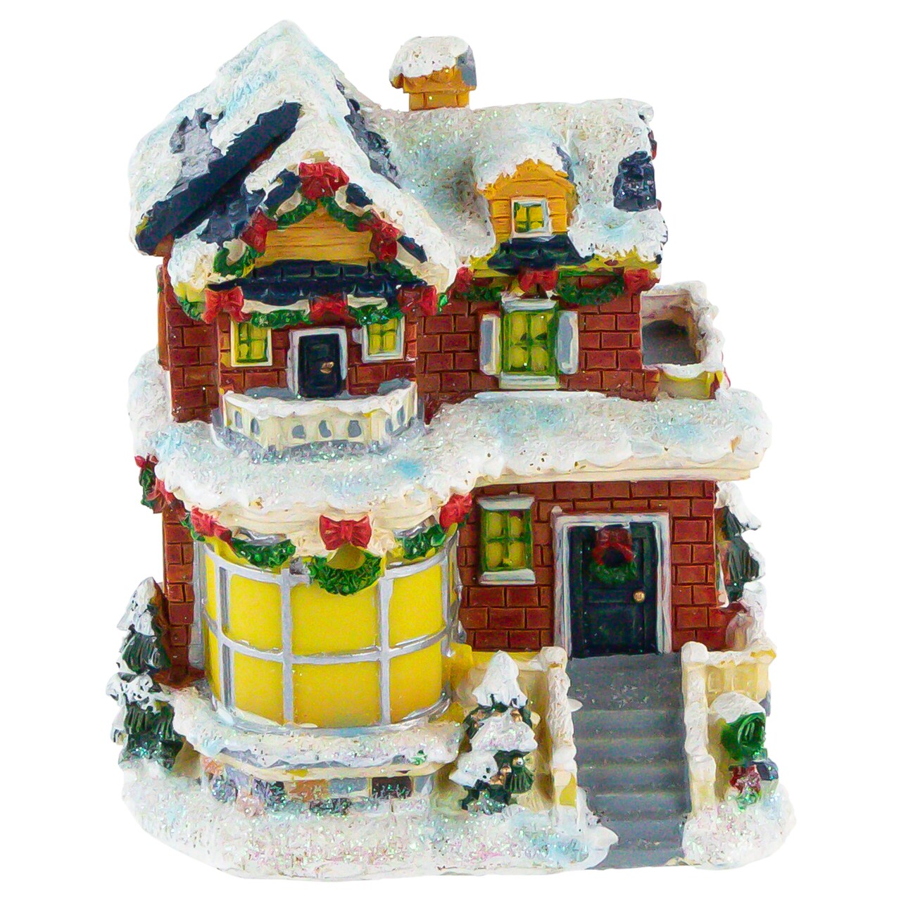 Northlight Two Story Snowy House with Garland and Wreaths Christmas Village Decoration - 4"